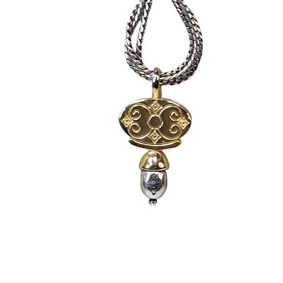 Brighton Venezia Gold/Silver Scrolled Oval Pendant 3-Strand Necklace Retired